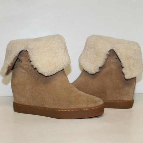 Coach Norell Suede Shearling Fold Over Cuff Hidden Wedge Bootie Boot - Picture 1 of 11